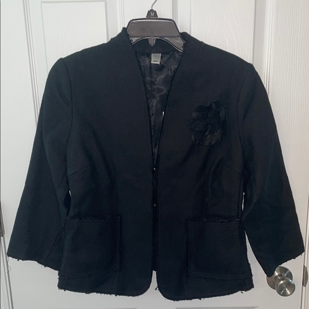 Black Tweed Jacket with floral appliqué BNWT